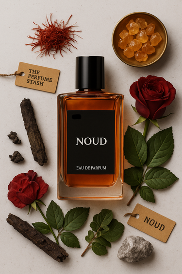Noud unisex luxury perfume by The Perfume Stash London with smoky oud, cardamom and sandalwood fragrance notes